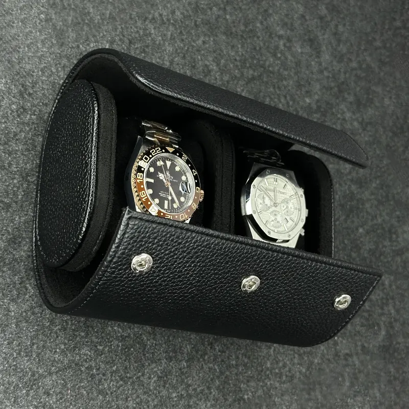 Premium Quality Imported Black Leather Travel Watch Box 2 Slots